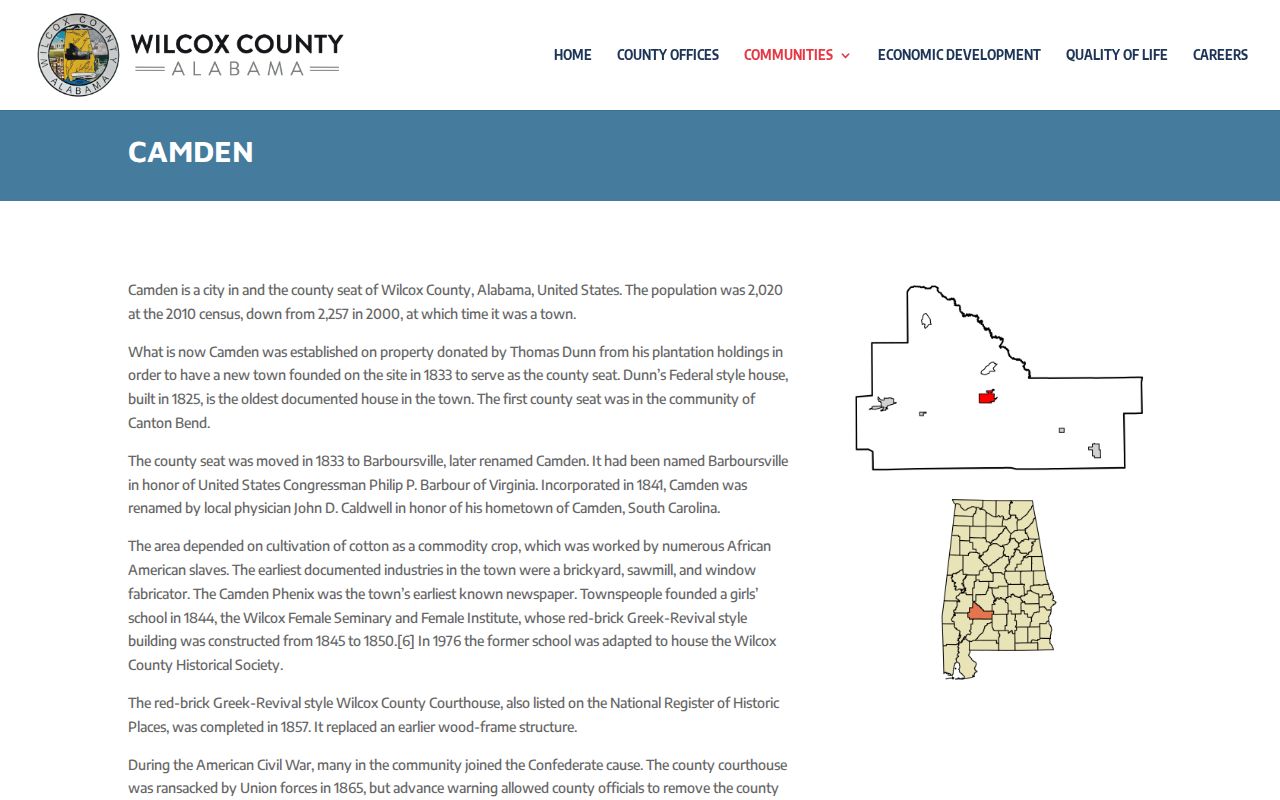 Historic Wilcox County Court courthouse and Camden records history