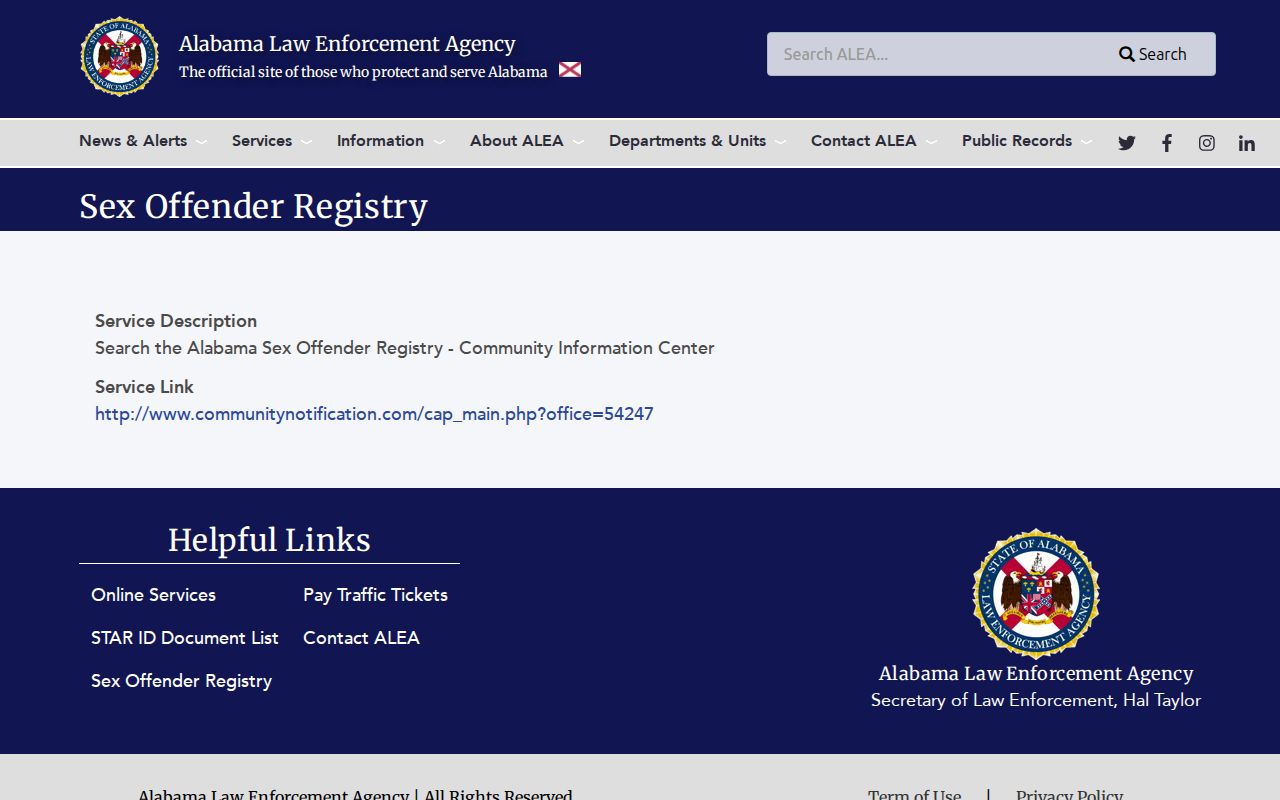 Wilcox County arrest records ALEA registry service