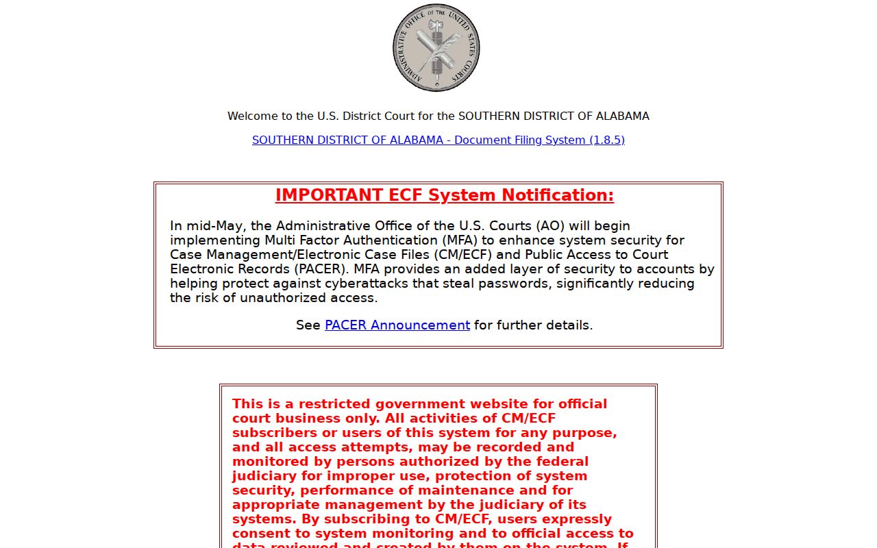 Wilcox County criminal court records Southern District CM ECF
