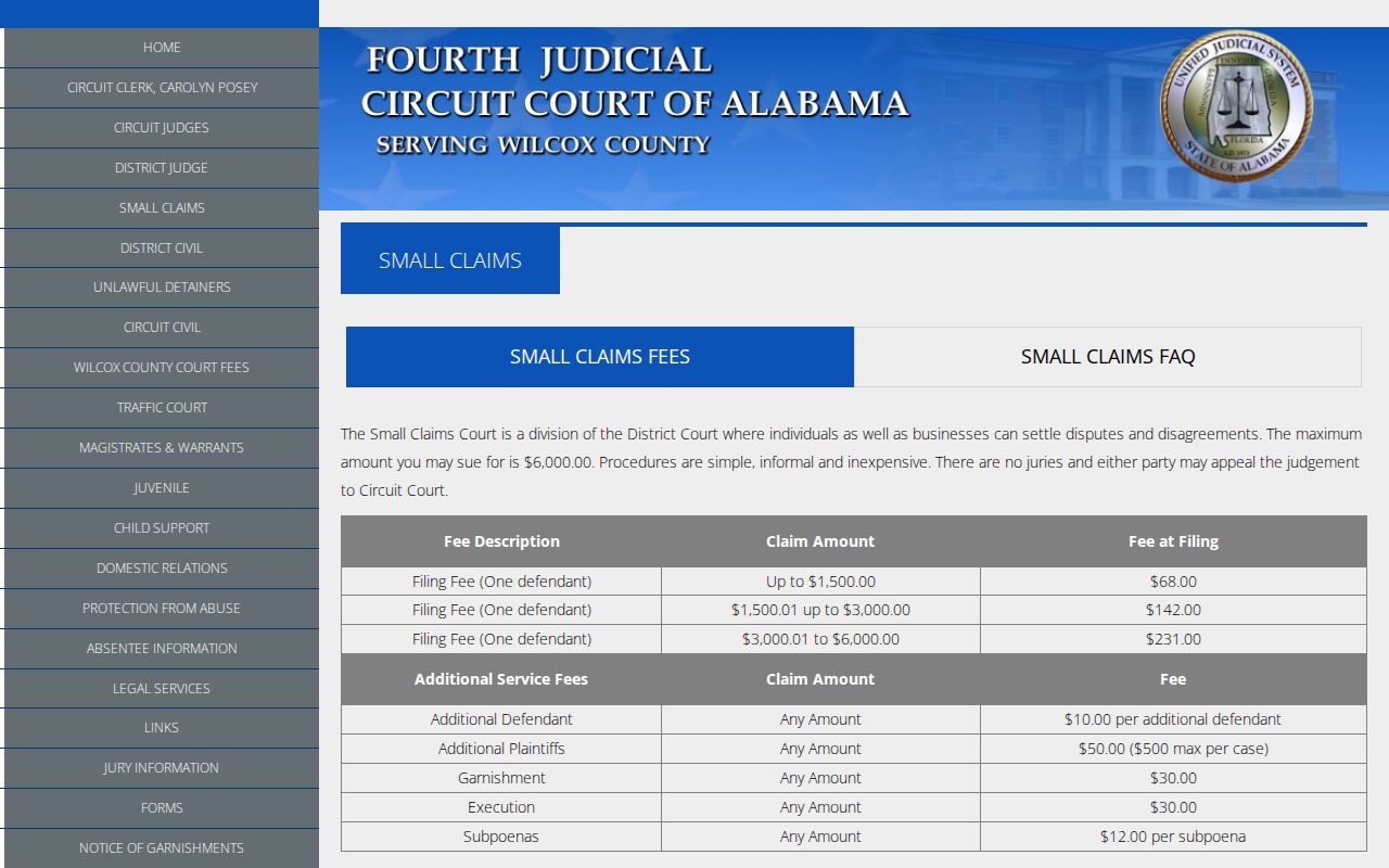 Wilcox County District and Circuit Court small claims information