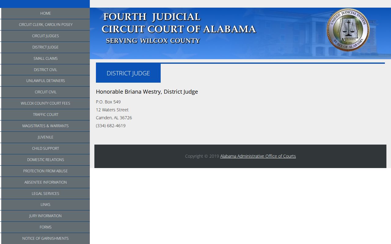 Wilcox County Circuit Court official judicial page