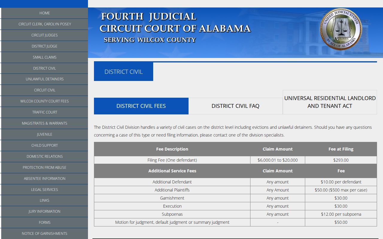 Wilcox County Circuit Court lower civil case process
