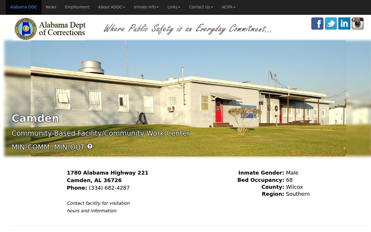 Wilcox County inmate records Alabama corrections Camden facility