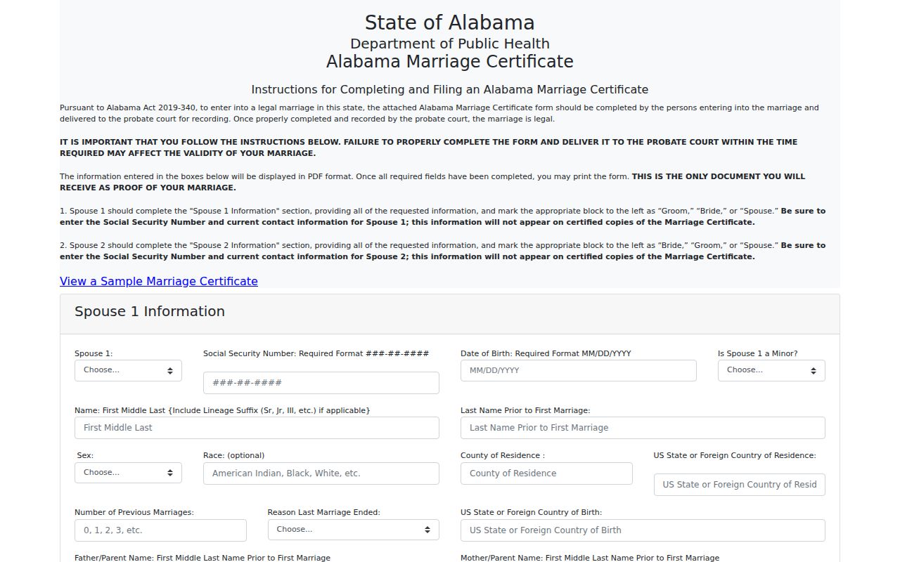 Wilcox County marriage records Alabama certificate form