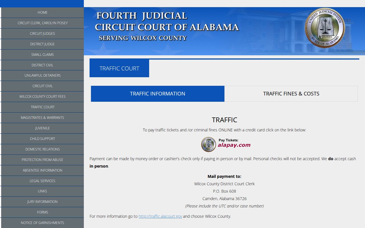 Wilcox County traffic court records official instructions