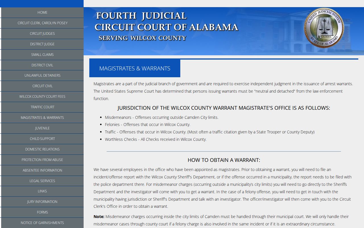 Wilcox County warrant records magistrate process page